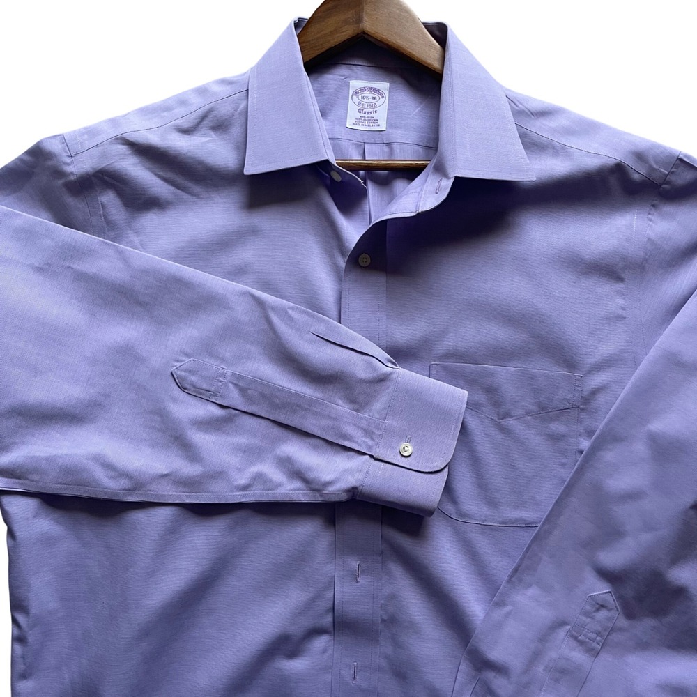 Brooks Brothers Dress Shirt Mens 16.5 36 Purple Classic Non-Iron Supima Cotton